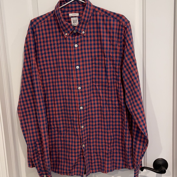 Men button down shirt red and blue size L - Picture 3 of 5